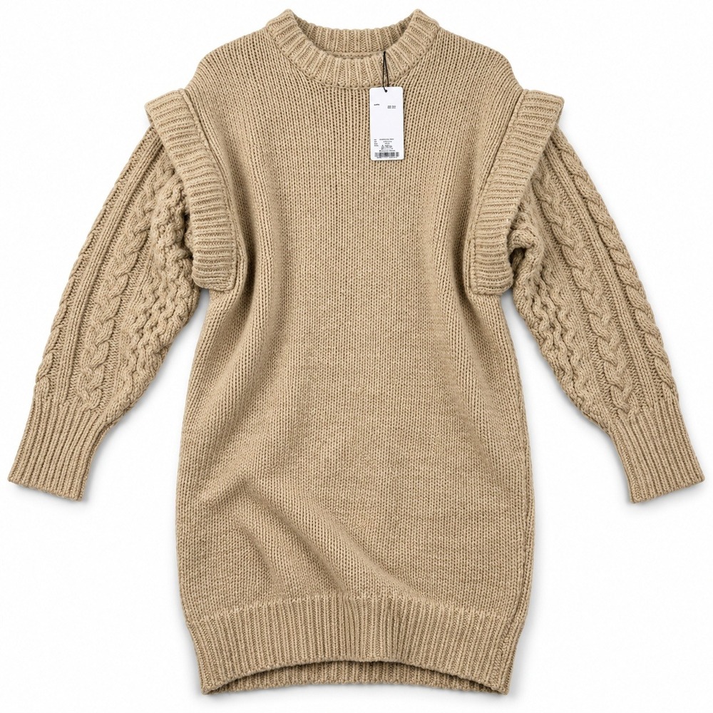 Moussy Cable Knit Sweater Dress Womens Size Free Ecru Beige Layered Shoulder